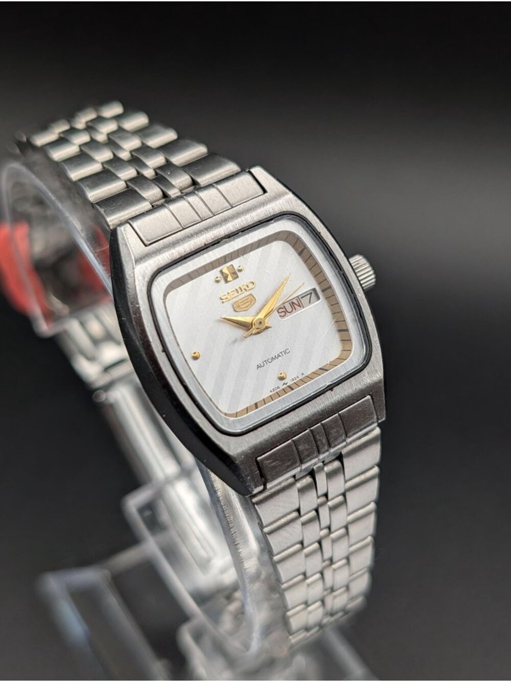 Vintage Seiko 5 Stainless Steel Automatic Ladies Watch, Silver Stripe Dial